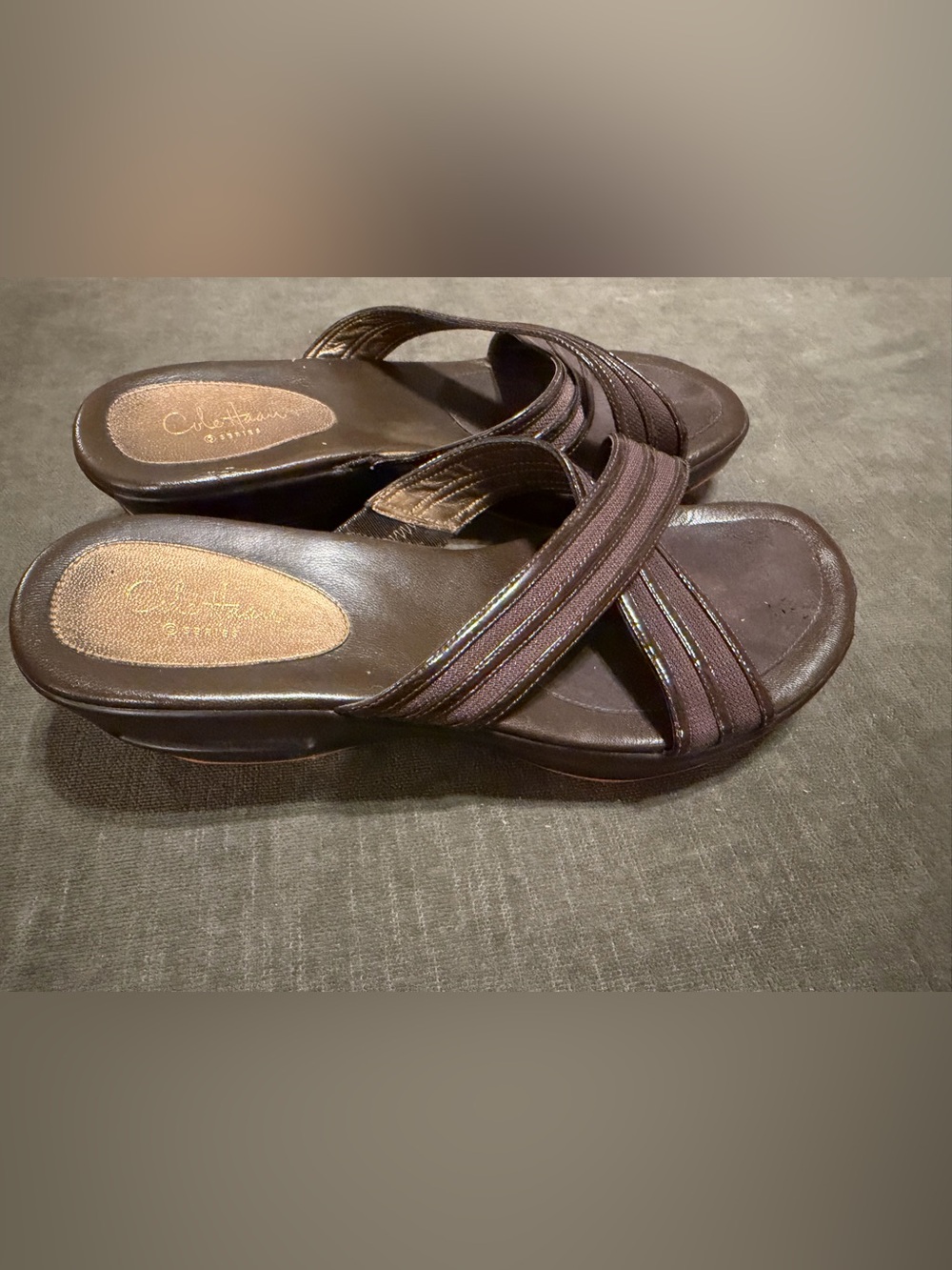 Cole Haan Women's Dark Brown Crisscross Slide Sandal Wedges Sz 8